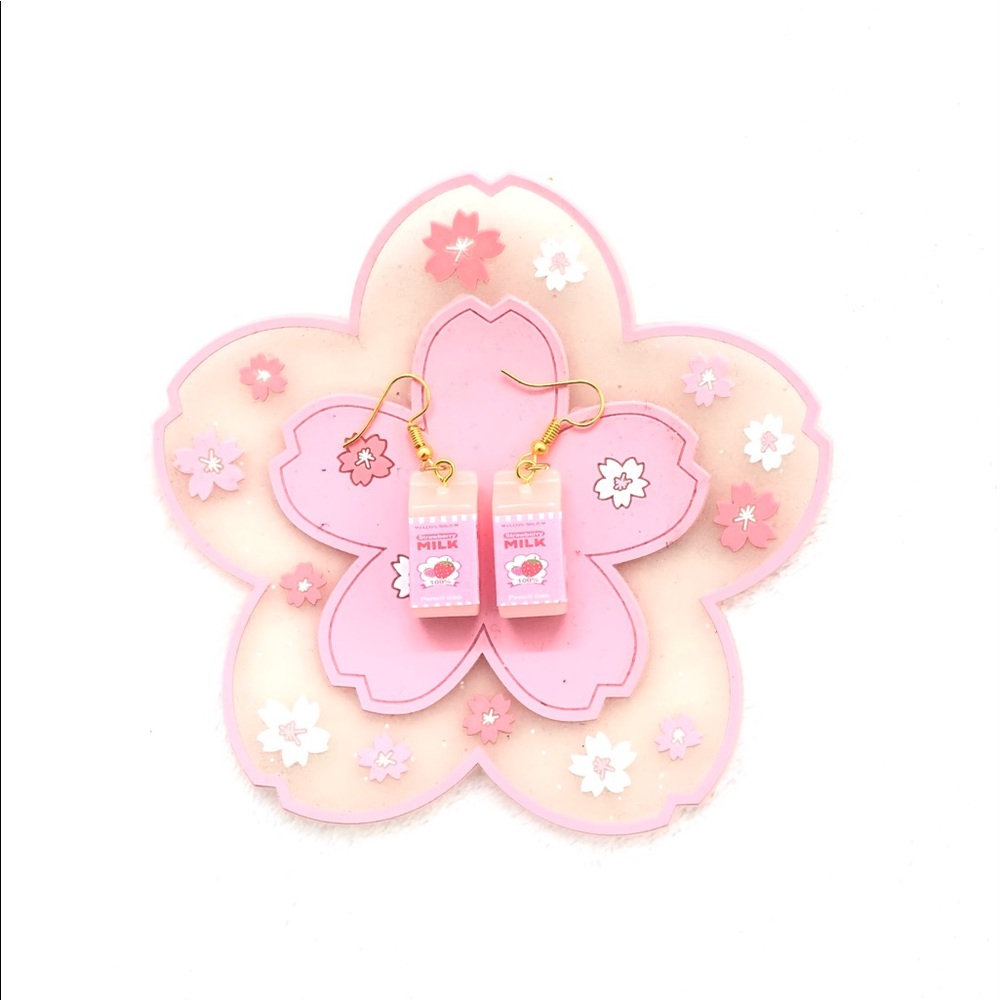 Kawaii Strawberry Milk Carton Earrings